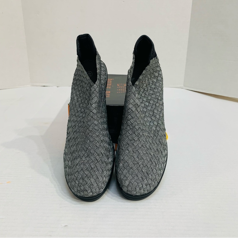Bernie Mev NYC Chesca Woven Pewter Ankle Boots women’s 9-9.5 NWOT